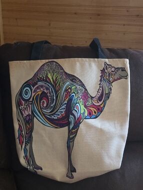Canvas Camel-Print Hobo Tote Bag - Multicolor